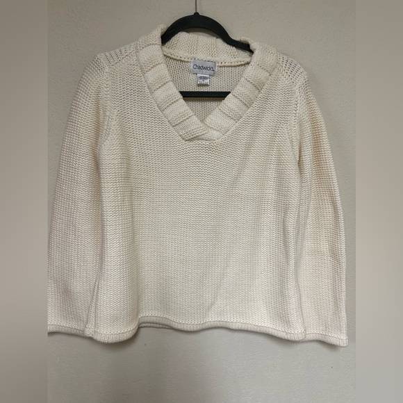 Chadwick’s Vintage Thick Sweater V-Neck cream sweater XL - Picture 1 of 9